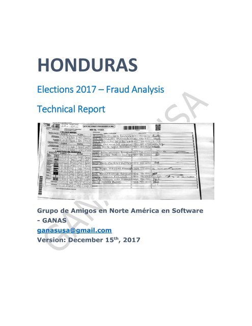  HONDURAS Elections 2017 - Technical Report