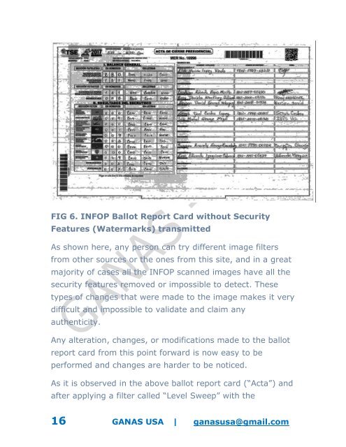  HONDURAS Elections 2017 - Technical Report