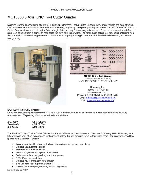 MCT5000 5-axis CNC Tool Grinder - Novatech Inc.