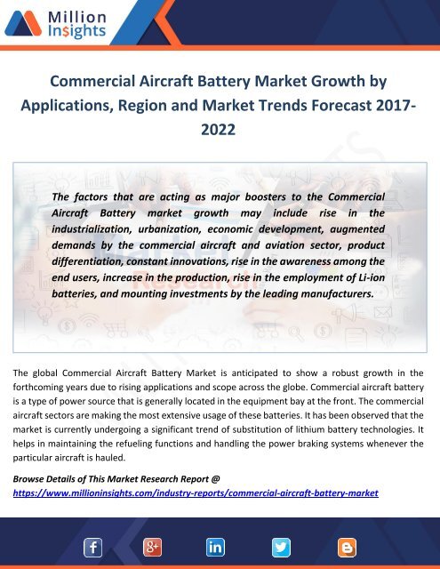 Commercial Aircraft Battery Market Growth by Applications, Region and Market Trends Forecast 2017-2022