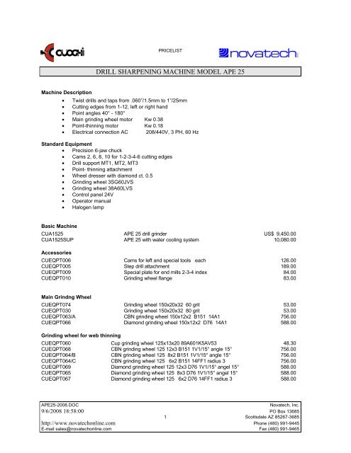 Price List APE25 - Novatech Inc.