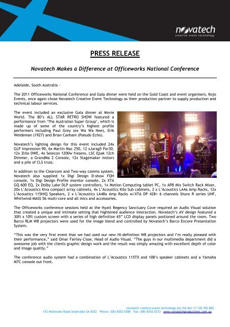 press release - Novatech Creative Event Technology