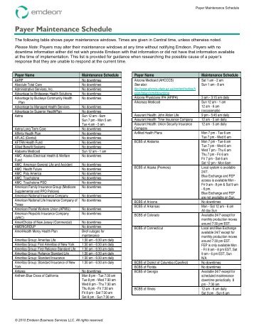 Payer Maintenance Schedule - Emdeon