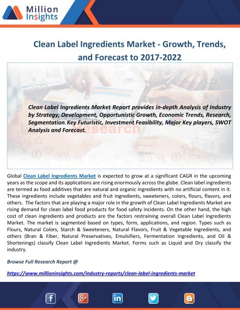 Clean Label Ingredients Market - Growth, Trends, and Forecast to 2017-2022