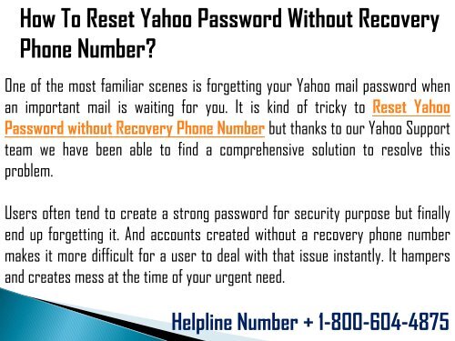 18006044875 Reset Yahoo Passwords without Recovery Phone Number