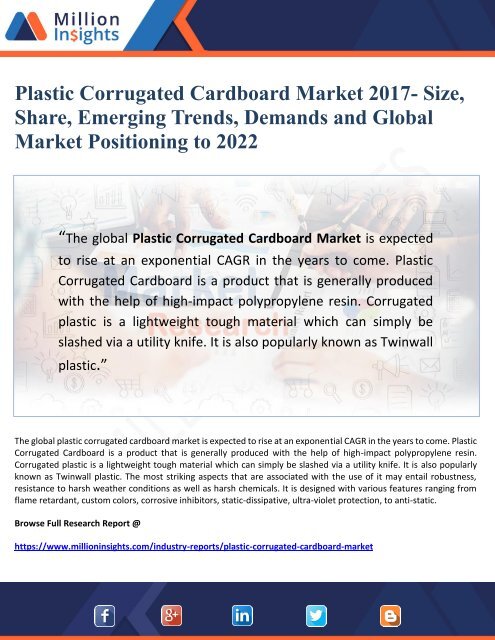 Plastic Corrugated Cardboard Market 2017- Size, Share, Emerging Trends, Demands and Global  Market Positioning to 2022