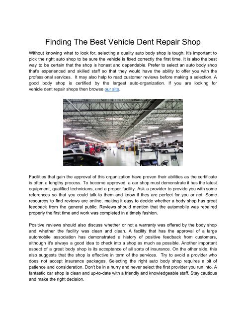 Finding The Best Vehicle Dent Repair Shop