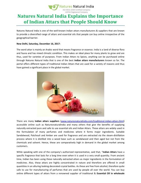 Natures Natural India Explains the Importance of Indian Attars that People Should Know