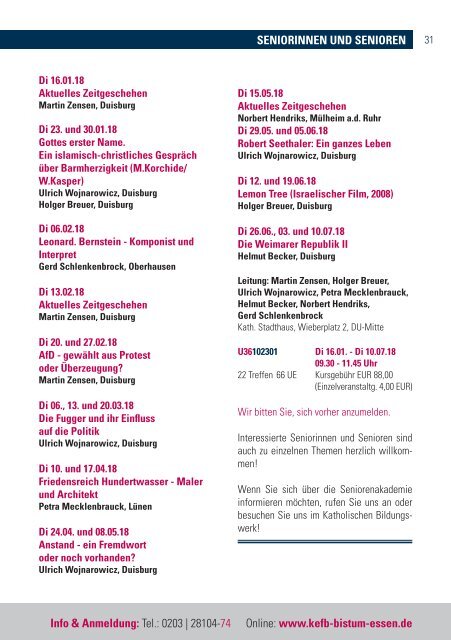 Duisburg KBW @KEFB Bistum Essen Programm 1/2018