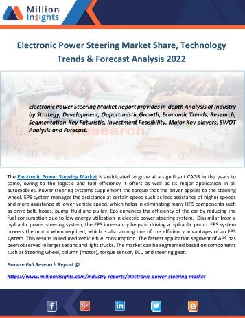 Electronic Power Steering Market Share, Technology Trends & Forecast Analysis 2022