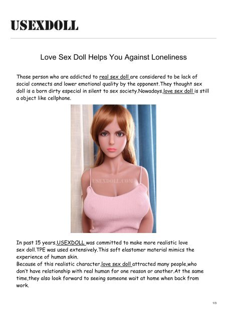 Love Sex Doll Helps You Against Loneliness