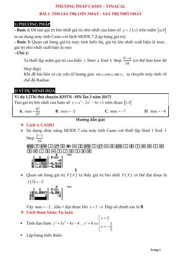 TÓM TẮT KỸ THUẬT SỬ DỤNG CASIO - VINACAL HỔ TRỢ GIẢI ĐỀ THI MÔN TOÁN 2017 (ORIGINAL VERSION)