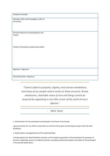 PTE Participant Application Form