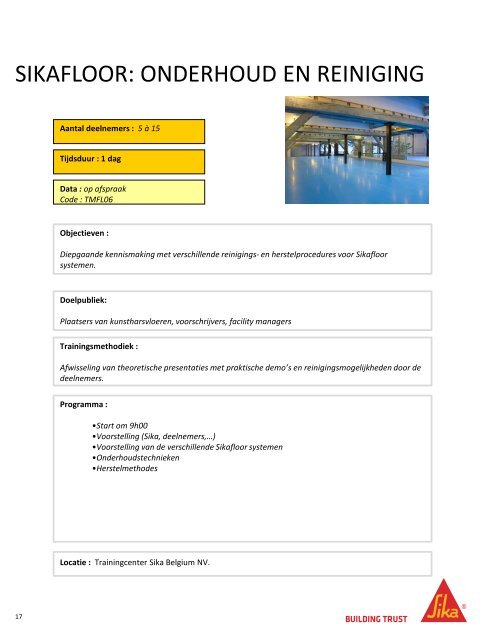 Catalogus Trainingcenter Sika Belgium 2017-2018 versie NL