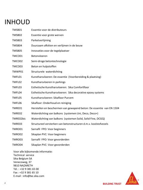 Catalogus Trainingcenter Sika Belgium 2017-2018 versie NL