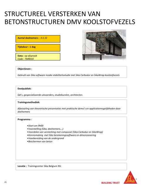 Catalogus Trainingcenter Sika Belgium 2017-2018 versie NL