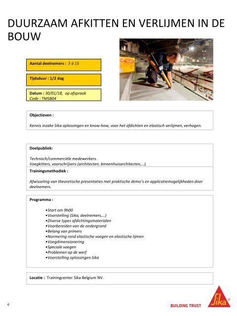 Catalogus Trainingcenter Sika Belgium 2017-2018 versie NL