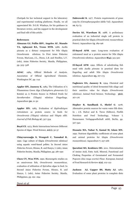 Response of fermented Cladophora containing diet on growth performances and feed efficiency of Tilapia (Oreochromis sp.)