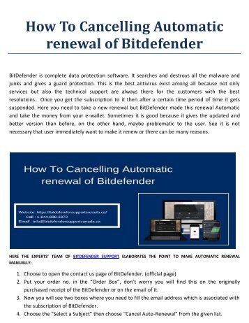 Method of Cancelling Automatic renewal of Bitdefender