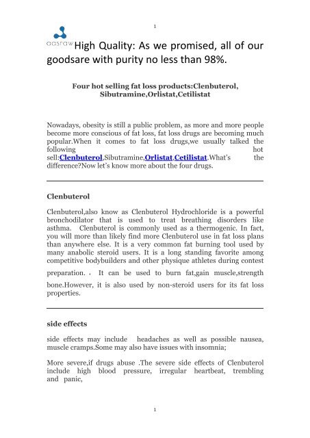 Four Hot Selling Fat Loss Productsclenbuterol Sibutramine Orlistat