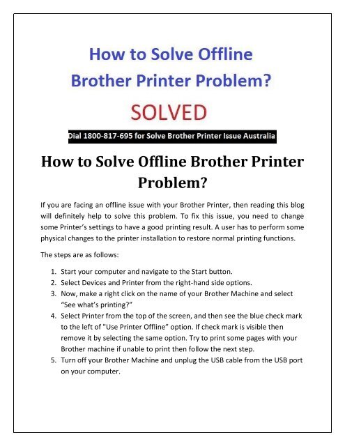 How To Solve Offline Brother Printer Problem