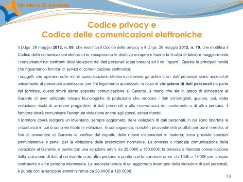 2. Il codice della privacy - Di Ascenzo