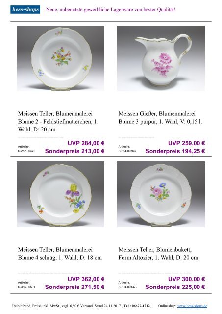 Bestandskatalog Meissen Porzellan 12-2017 bei hess-shops