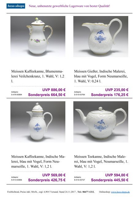 Bestandskatalog Meissen Porzellan 12-2017 bei hess-shops