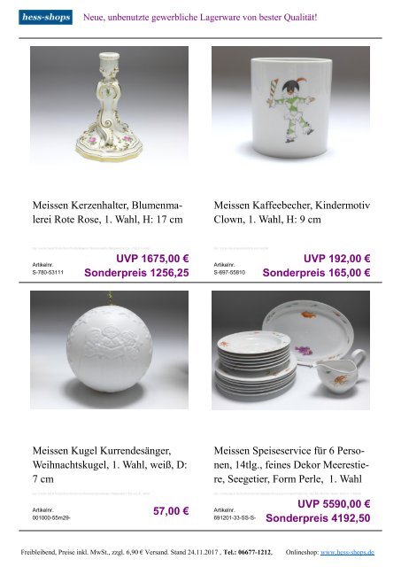 Bestandskatalog Meissen Porzellan 12-2017 bei hess-shops