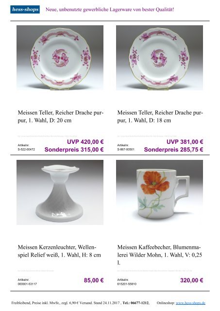 Bestandskatalog Meissen Porzellan 12-2017 bei hess-shops