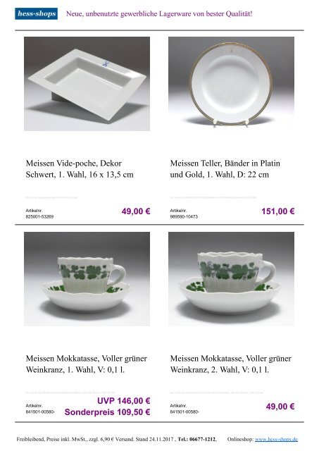 Bestandskatalog Meissen Porzellan 12-2017 bei hess-shops