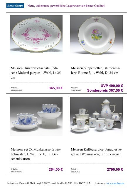 Bestandskatalog Meissen Porzellan 12-2017 bei hess-shops