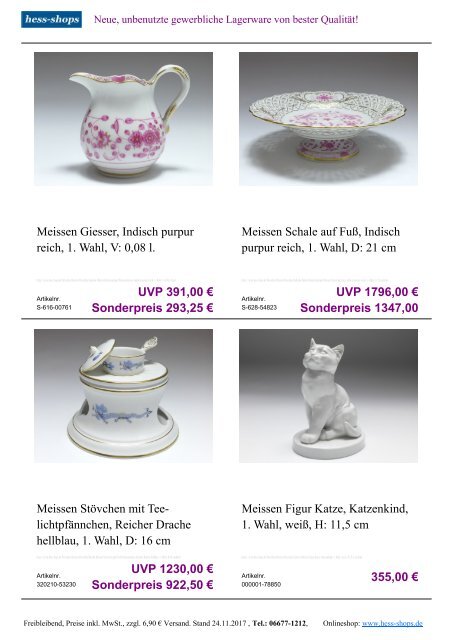 Bestandskatalog Meissen Porzellan 12-2017 bei hess-shops