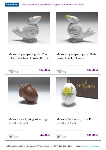 Bestandskatalog Meissen Porzellan 12-2017 bei hess-shops