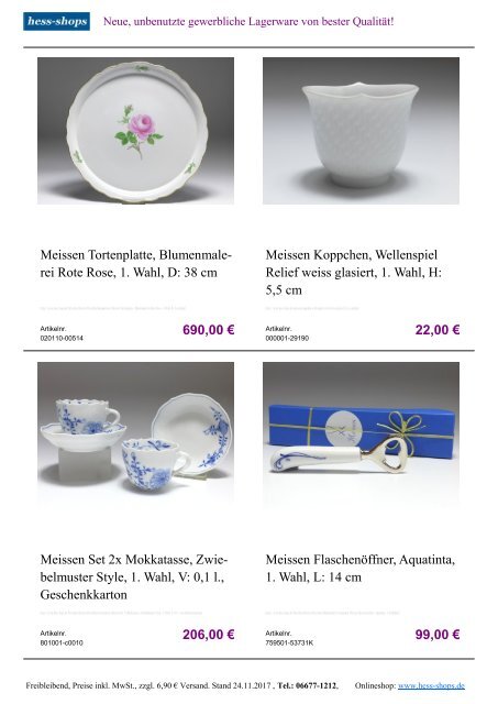 Bestandskatalog Meissen Porzellan 12-2017 bei hess-shops