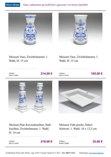 Bestandskatalog Meissen Porzellan 12-2017 bei hess-shops