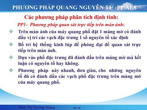 CÁC PHƯƠNG PHÁP PHÂN TÍCH VẬT LÝ ỨNG DỤNG TRONG HÓA HỌC ĐINH THỊ TRƯỜNG GIANG