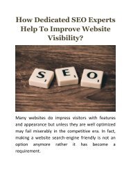 How Dedicated SEO Experts Help To Improve Website Visibility