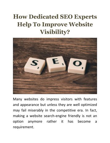 How Dedicated SEO Experts Help To Improve Website Visibility