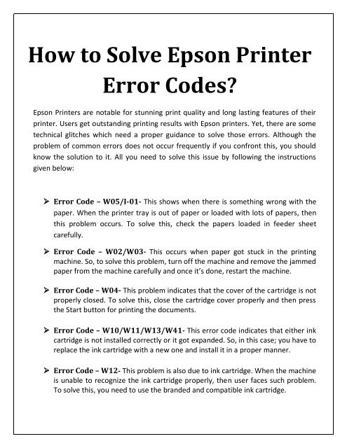 How To Solve Epson Printer Error Codes