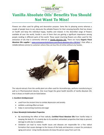 Vanilla Absolute Oils’ Benefits You Should Not Want To Miss!
