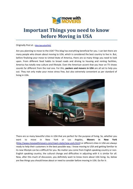 Important Things you need to know before Moving in USA