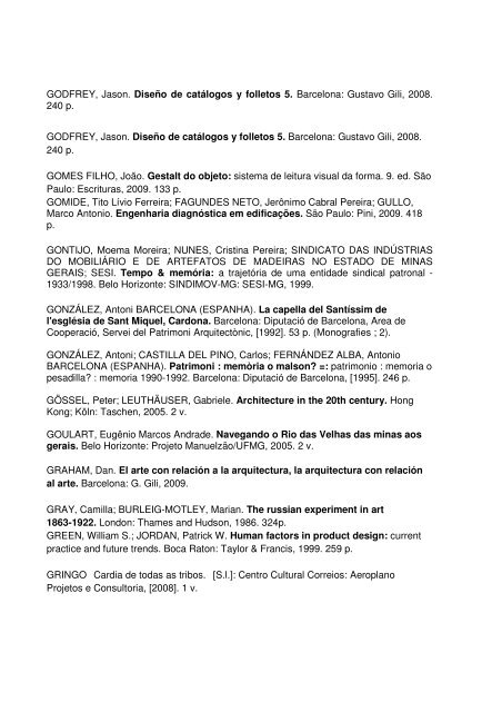lista de novas aquisições – 2010 - Escola de Arquitetura – UFMG