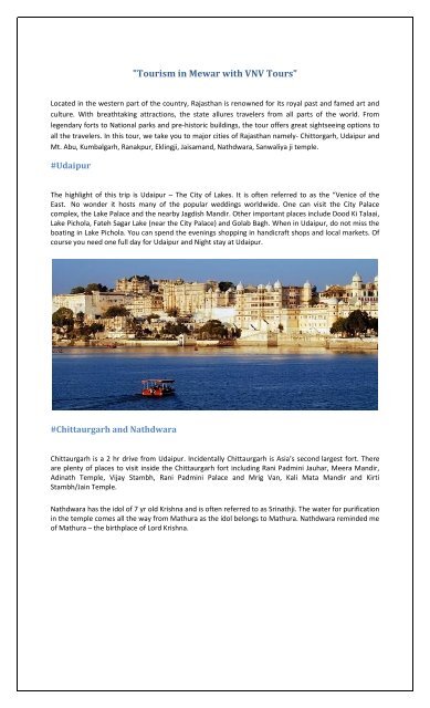 Tourism in Mewar with VNV Tours