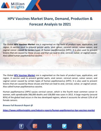 HPV Vaccines Market Share, Demand, Production & Forecast Analysis to 2021