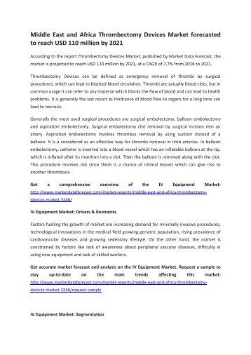 Middle East and Africa Thrombectomy Devices Market forecasted to reach USD 110 million by 2021