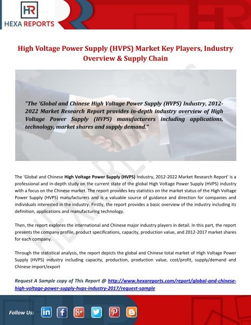 High Voltage Power Supply (HVPS) Market Key Players, Industry Overview &amp; Supply Chain