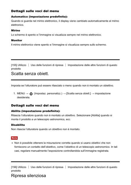 Sony ILCE-7S - ILCE-7S Manuel d'aide Italien