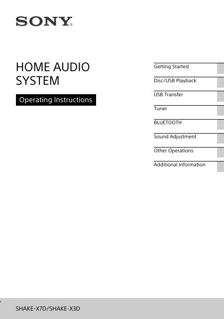 Sony SHAKE-X7D - SHAKE-X7D Mode d'emploi Anglais