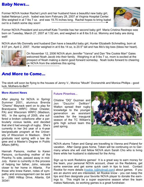 Baby News… - Northern Virginia Women's Rugby - NoVA Piranhas ...